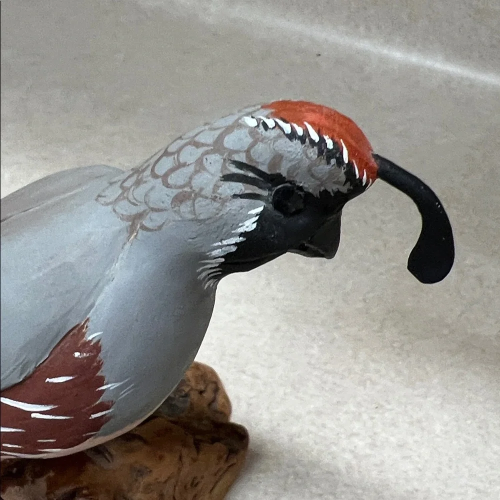 Handcrafted Bird Figurine on Wooden Base Hand carved quail